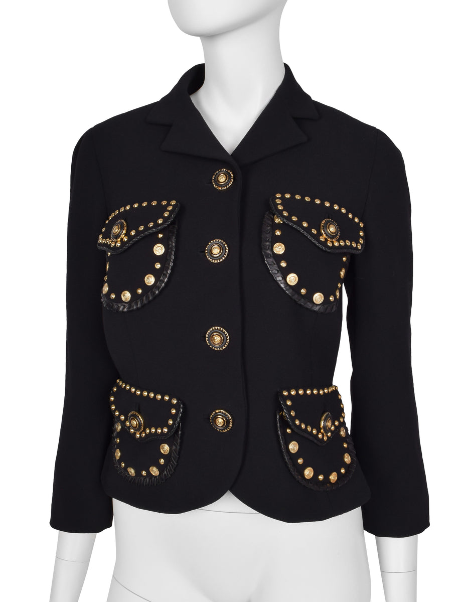 Gianni Versace Vintage AW 1992 Black Wool Western-Inspired Gold