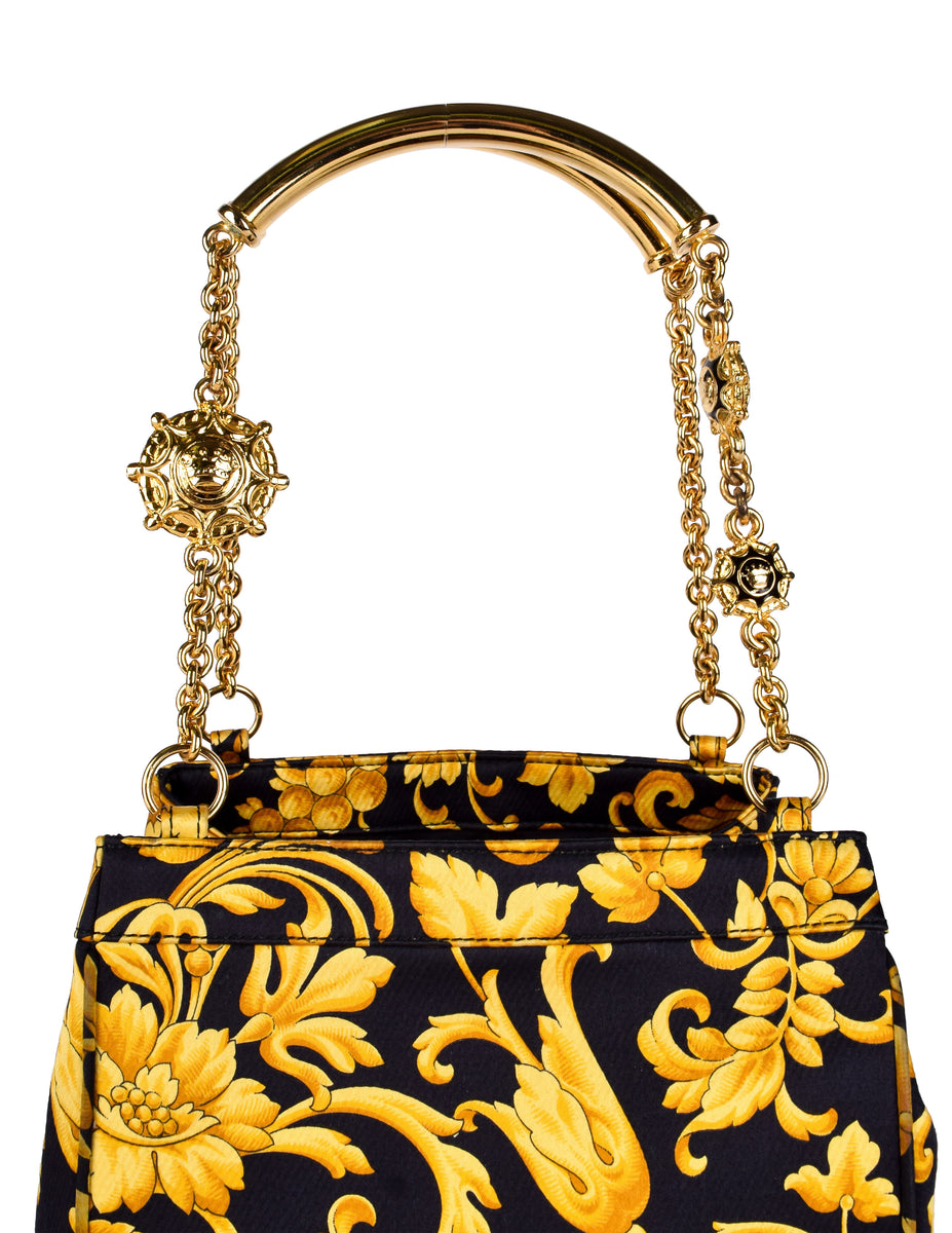 VERSACE　バロック柄　メデューサ　ゴールド金具　ショルダーバッグ　バケット Gianni Versace Vintage Early 1990s Black and Yellow Baroque Floral