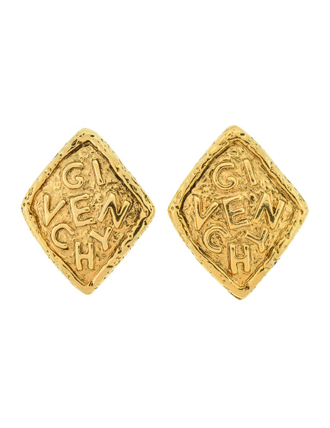 Givenchy Vintage Gold Statement Namesake Diamond Shaped Earrings