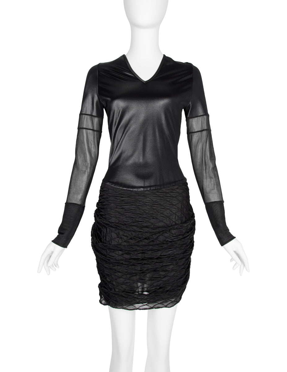 Helmut Lang Vintage 1992 Liquid Stretch Sheer Paneled Diamond