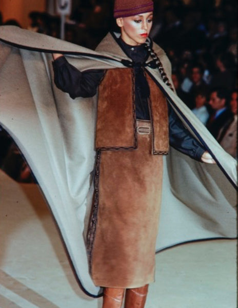 Yves Saint Laurent Vintage AW 1977 Green Brown Passementerie Tassel Hooded Cape