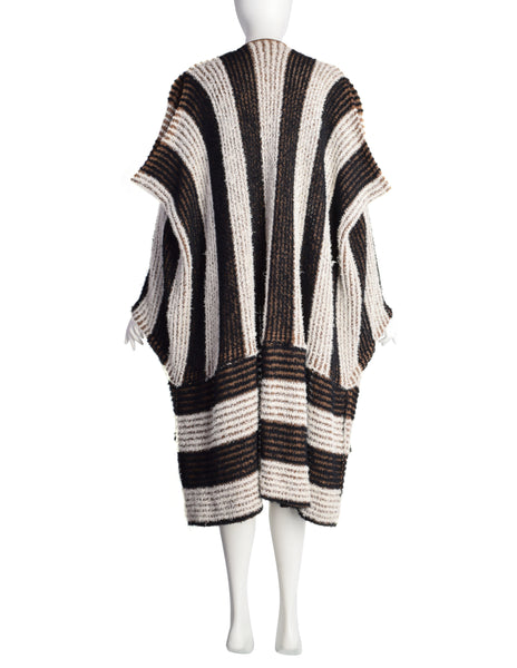 Issey Miyake Vintage SS 1984 Black White Brown Fuzzy Striped Convertible Knit Duster