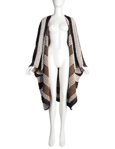 Issey Miyake Vintage SS 1984 Black White Brown Fuzzy Striped Convertible Knit Duster