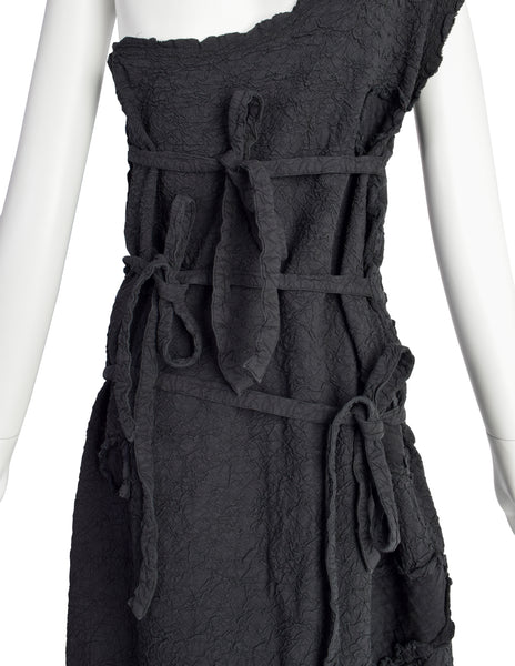 Issey Miyake Vintage AW 1994 Black Crinkled Patchwork Dress and Jacket Set