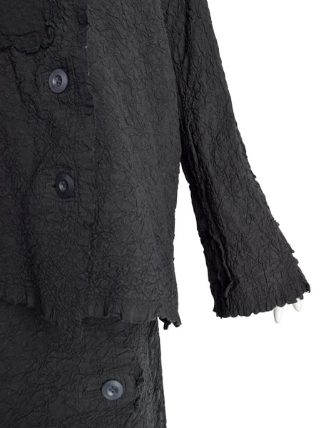 Issey Miyake Vintage AW 1994 Black Crinkled Patchwork Dress and Jacket Set