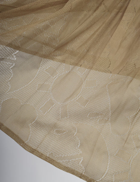 Issey Miyake Fete Vintage Semi-Sheer Brown Weather Symbols Pleated Skirt