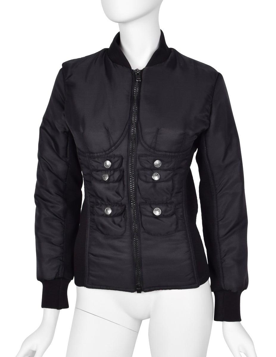 Jean Paul Gaultier Vintage Black Padded Ab Pocket Bomber Jacket