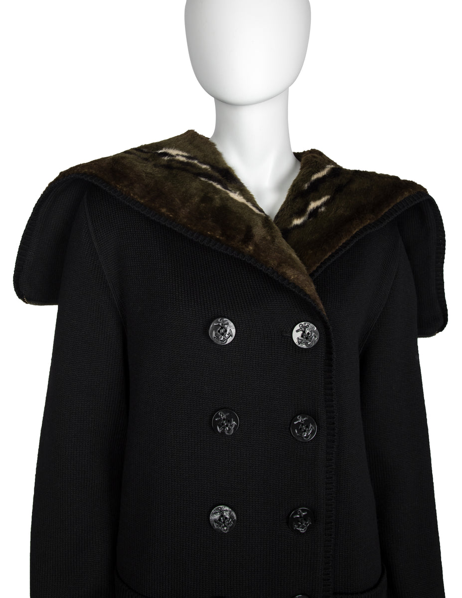 Jean Paul Gaultier Vintage AW 1988 Mens Black Knit and Green Faux