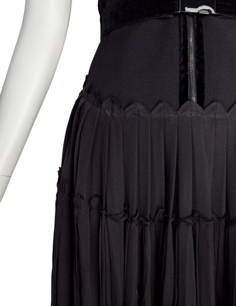 Jean Paul Gaultier Vintage Black Tech Neoprene Velvet Silk Belted Dress