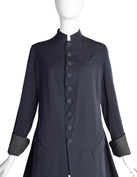 Jean Paul Gaultier Vintage SS 1994 'Les Tatouages' Navy Blue Wool Gabardine Redingote Style Coat