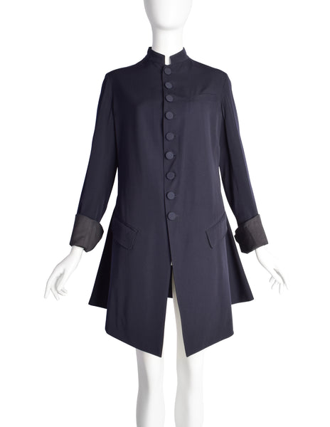 Jean Paul Gaultier Vintage SS 1994 'Les Tatouages' Navy Blue Wool Gabardine Redingote Style Coat