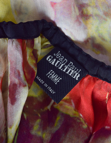 Jean Paul Gaultier Vintage Yellow Red Floral Silk Bishop Sleeve Top