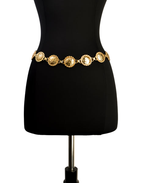 Vintage 1960s Mod Italian Golden Hammered Dome Belt / Necklace
