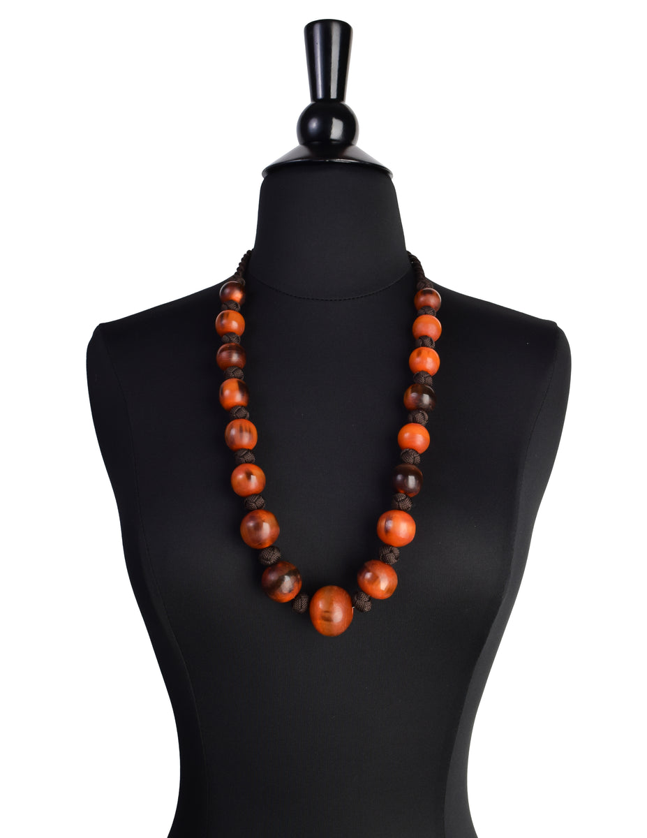 Yves Saint Laurent Vintage 1990s Orange and Brown Horn Beaded
