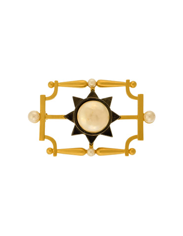 Karl Lagerfeld Vintage Brushed Gold and Gunmetal Framed Pearl Brooch Pin