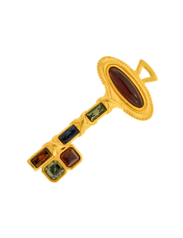 Karl Lagerfeld Vintage Gem Encrusted Brushed Gold Key Brooch Pin