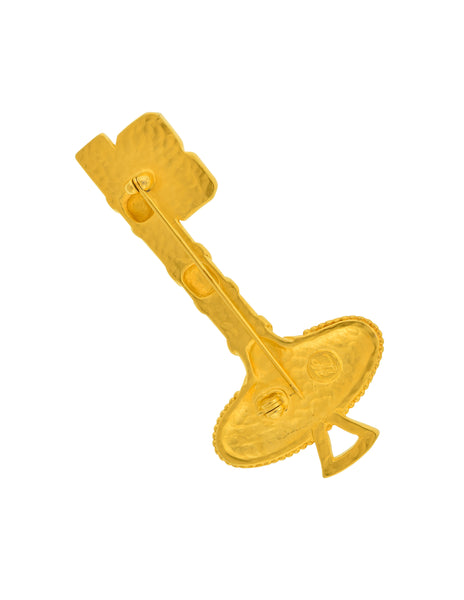 Karl Lagerfeld Vintage Gem Encrusted Brushed Gold Key Brooch Pin