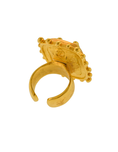 Karl Lagerfeld Vintage Giant Brushed Gold Crystal Cocktail Ring