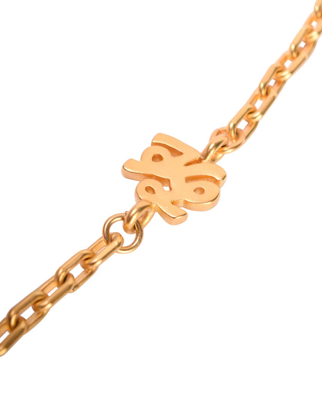 Karl Lagerfeld Vintage Brushed Gold Black Glass Moon Lariat Necklace