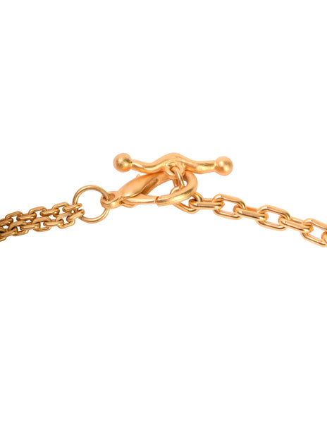 Karl Lagerfeld Vintage Brushed Gold Black Glass Moon Lariat Necklace