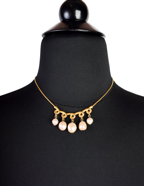 Karl Lagerfeld Vintage Dainty Brushed Gold Baroque Pearl Choker Necklace