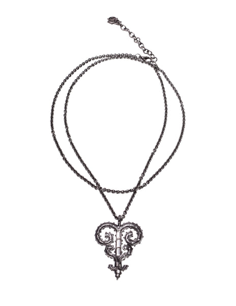 Karl Lagerfeld Vintage Gothic Gunmetal Crystal Long Chain Pendant Necklace