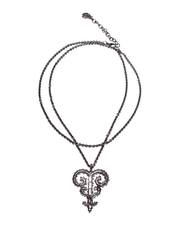 Karl Lagerfeld Vintage Gothic Gunmetal Crystal Long Chain Pendant Necklace