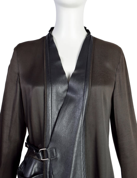 Maison Martin Margiela Vintage 1995 'Reproduction of a Series of Garment Interiors' Green and Black Leather Liner Duster Jacket