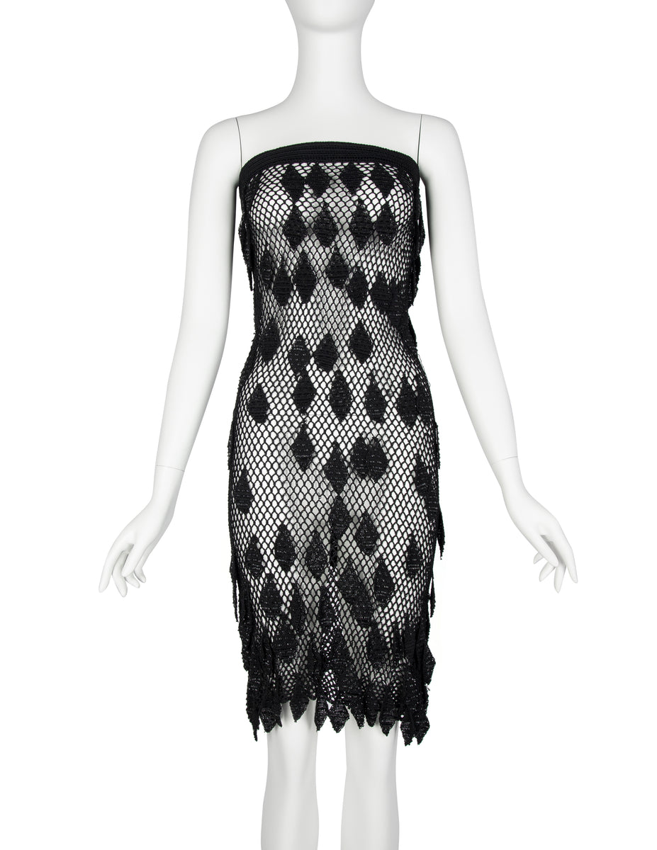 Moschino Cheap and Chic Vintage AW 1996 Black Beaded Leaf Crochet