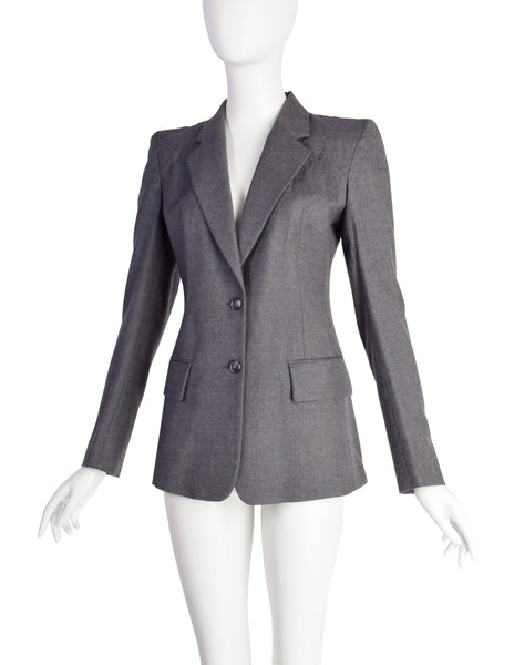 Martin Margiela Vintage AW2007 Charcoal Grey Wool Pointed Wrinkled Shoulder Blazer Jacket