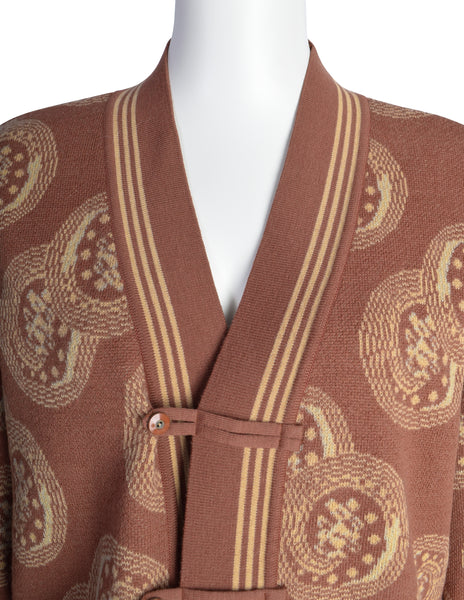Mitsuhiro Matsuda Vintage 1980s Dusty Rose Medallion Print Knit Cardigan Sweater