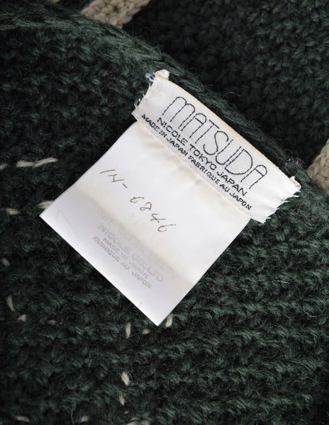 Mitsuhiro Matsuda Vintage 1980s Forest Green Applique Knit Cardigan Sweater