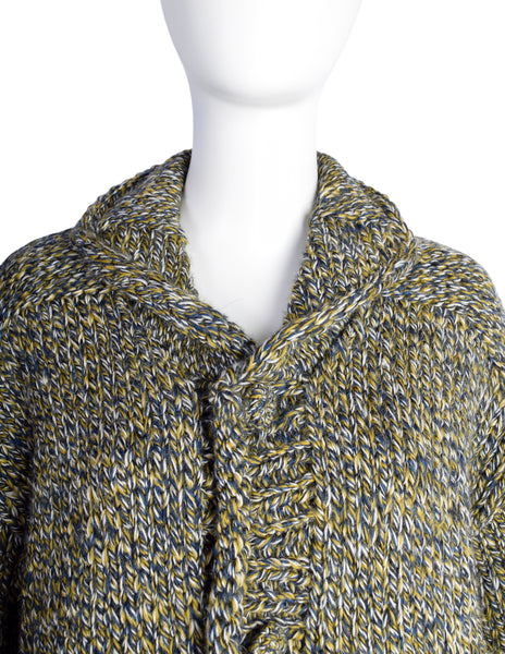 Mitsuhiro Matsuda Vintage 1980s Blue Green Knit Wool Cropped Sweater Coat