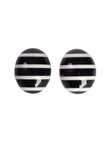 Monies Vintage Black White Striped Statement Oval Dome Earrings