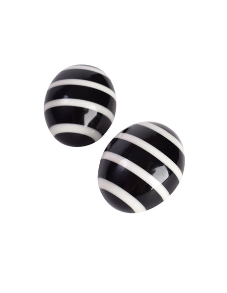 Monies Vintage Black White Striped Statement Oval Dome Earrings