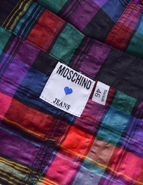 Moschino Vintage Multicolor Plaid Seersucker Cotton Crop Top