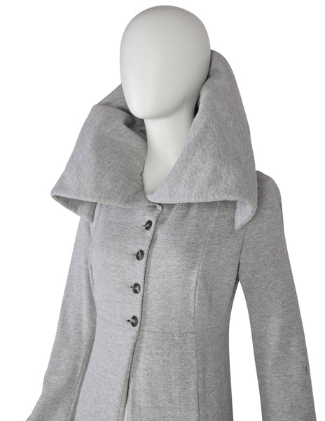 Norma Kamali OMO Vintage AW1993 Light Grey Heather Fleece 'Edwardian Coat'