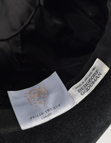 Philip Treacy Vintage Black Wool Fringed Ribbon Asymmetrical Hat