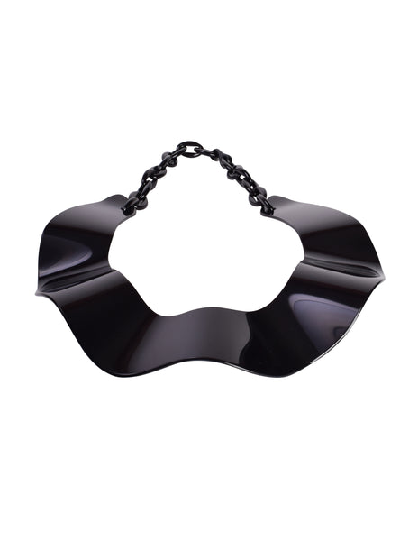 Prada Vintage Black Wavy Oversized Statement Collar Necklace