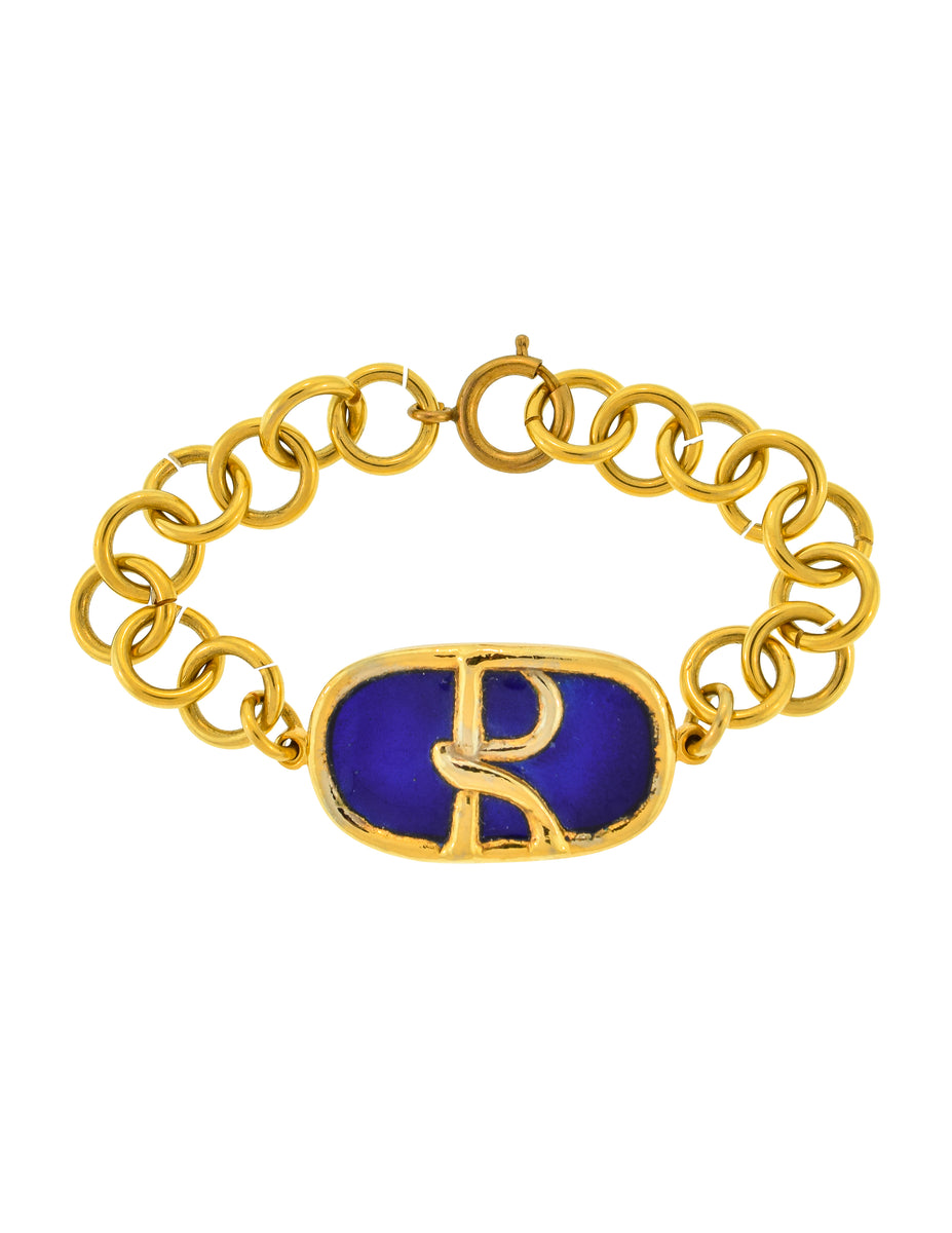 Roberta di Camerino Vintage 1970s Golden Blue Enamel R Logo  display picture 3