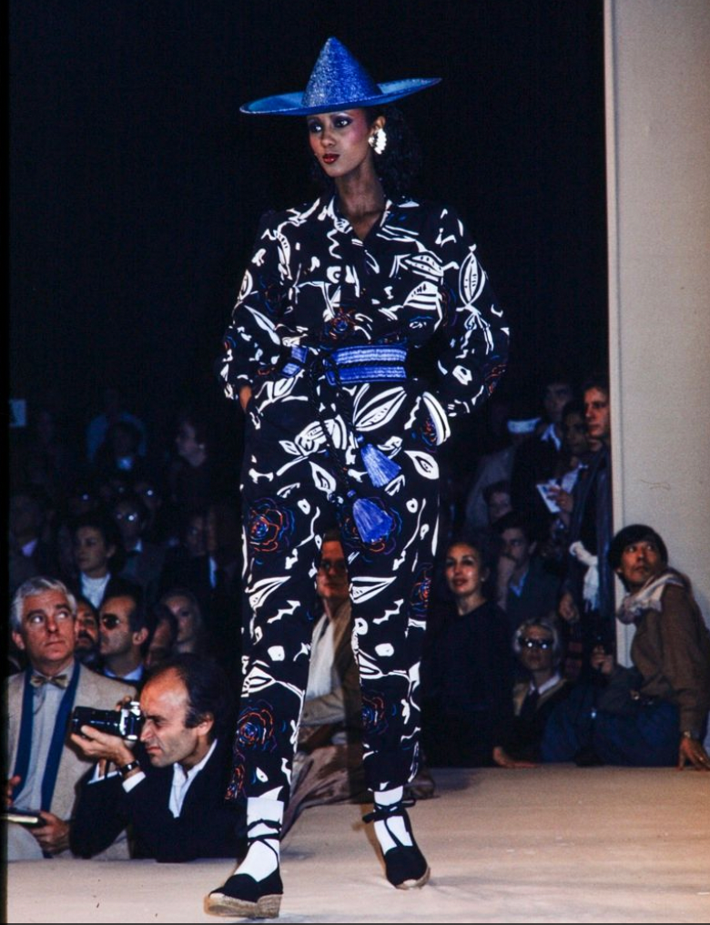 Yves Saint Laurent Vintage SS 1980 Navy Blue Abstract Floral