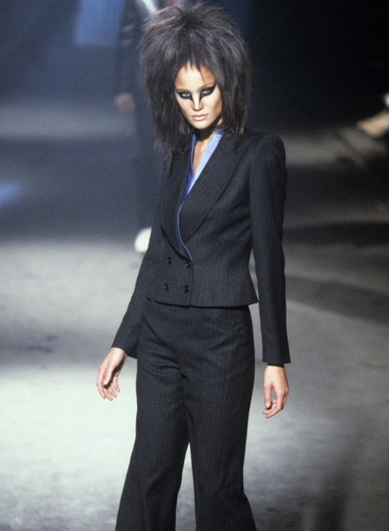 Alexander McQueen Vintage AW 1997 'It's a Jungle Out There' Black Wool and Green Silk Two Piece Jacket and Pant Suit