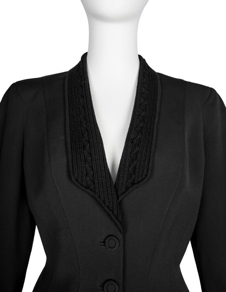 Thierry Mugler Vintage AW 1998 Knit Detailed Black Skirt Suit