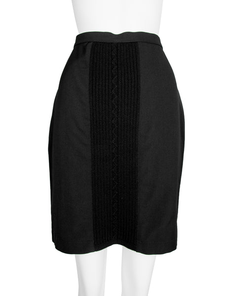Thierry Mugler Vintage AW 1998 Knit Detailed Black Skirt Suit