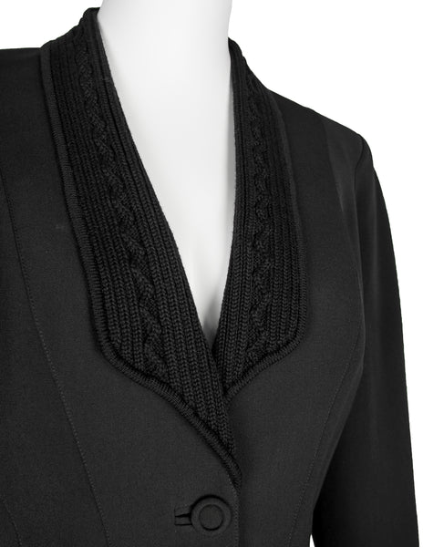 Thierry Mugler Vintage AW 1998 Knit Detailed Black Skirt Suit