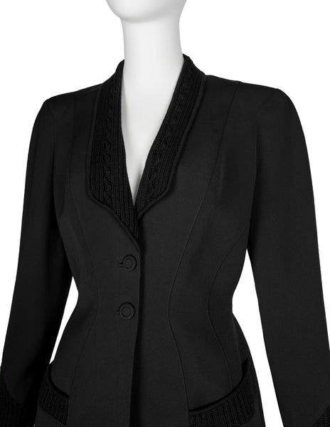 Thierry Mugler Vintage AW 1998 Knit Detailed Black Skirt Suit