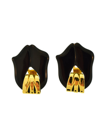 Valentino Vintage 1980s Gold and Black Tulip Earrings