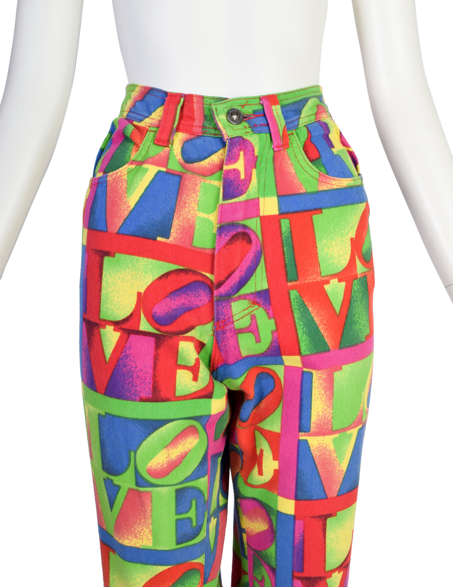 Versace Vintage SS 1995 Iconic Multicolor LOVE Print High Waist