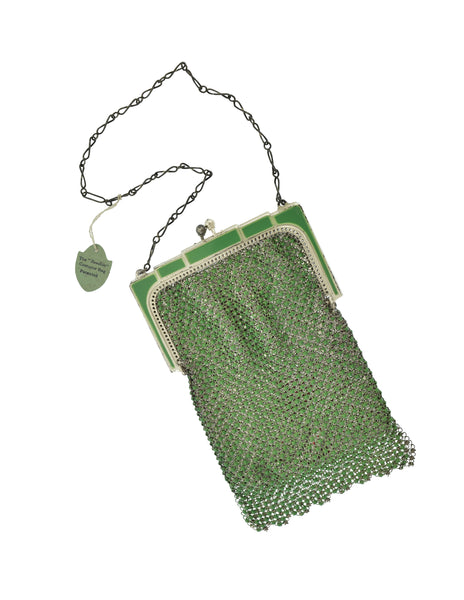 Whiting & Davis Vintage 1920s 'Beadlite' Seafoam Green Art Deco Mesh Small Handbag