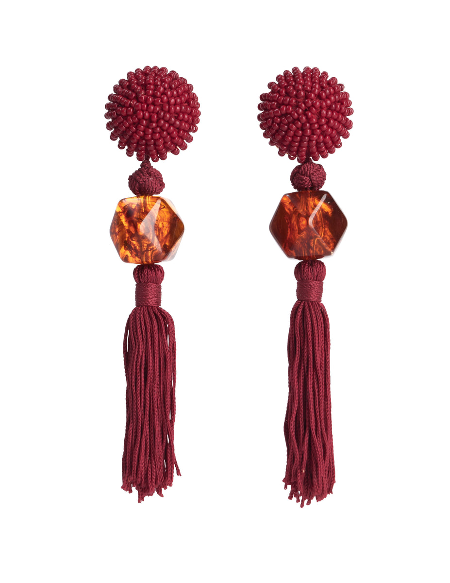Tassel earrings maroon clearance